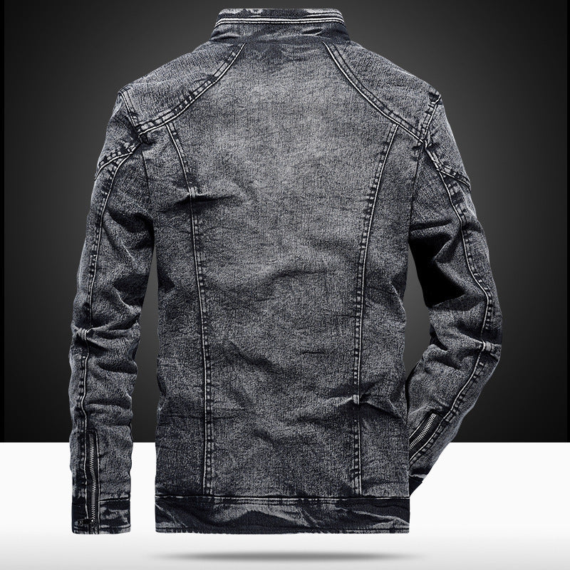 Herren Slim-Fit Denim-Workerblouson mit Stehkragen und Zipper-Details Nord Taschen