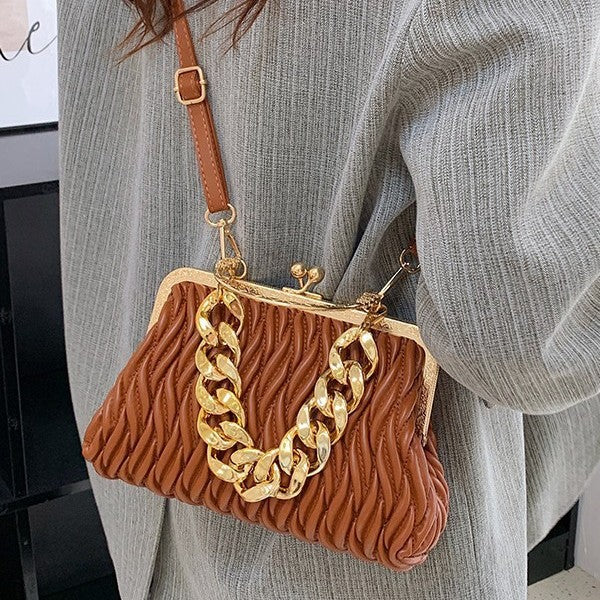 Damen elegante Handtasche mit kreativem Wellenmuster und goldener Kettenverzierung Nord Taschen