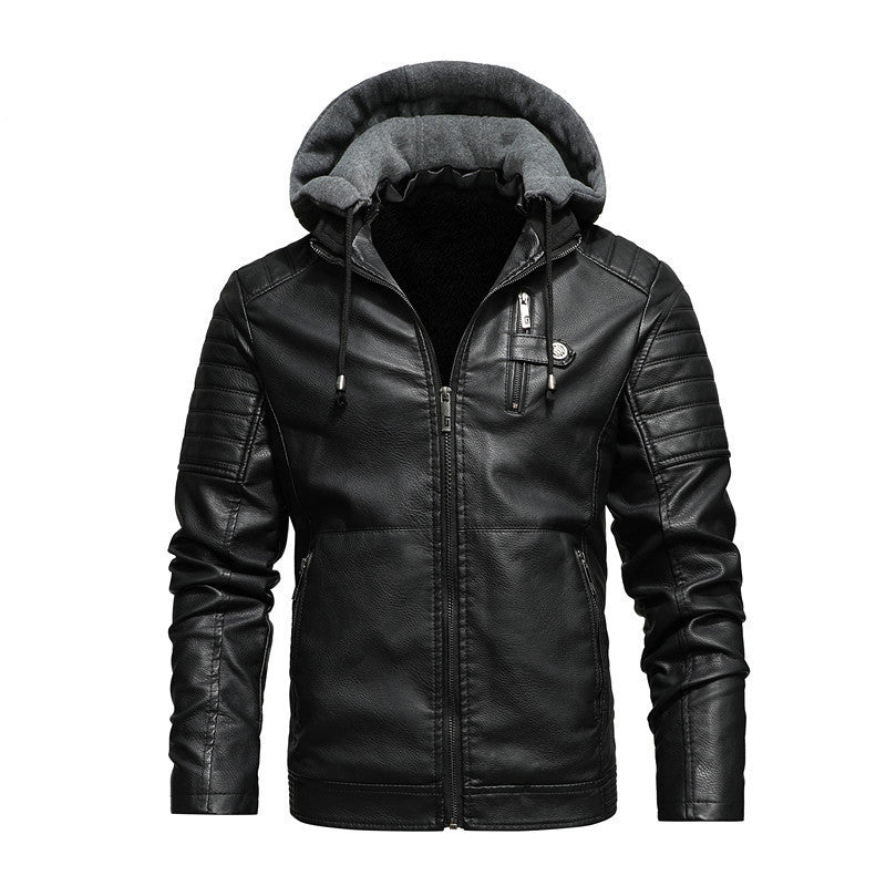 Herren Kunstleder-Hoodie-Blouson mit Teddyfutter, gesteppter Ärmelpasse und Kapuzenlayer Nord Taschen