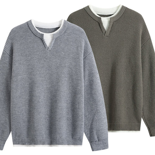 Herren Oversize-Strukturstrick-Pullover mit V‑Einsatz am Rundhals Nord Taschen