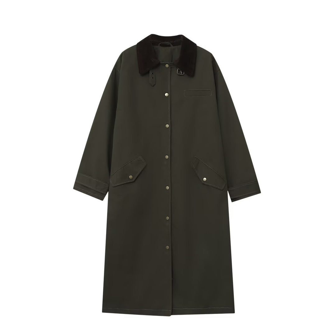 Damen langer wasserdichter Parka-Mantel mit Cordkragen und Druckknopfleiste Nord Taschen
