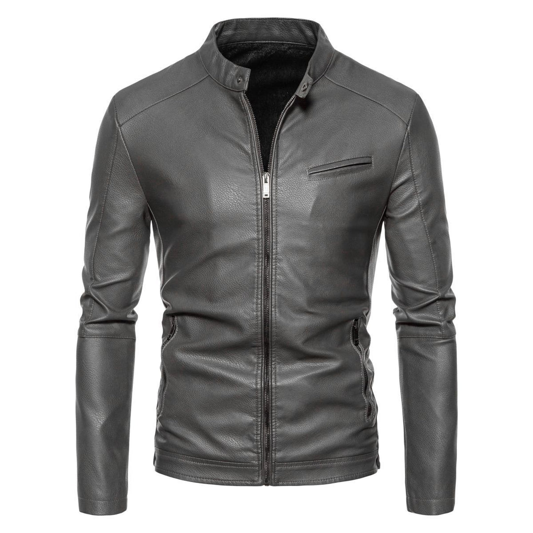 Herren Schmale Kunstleder-Bikerjacke mit Stehkragen, Innenfutter aus Kunstfell und Reißverschlusstaschen Nord Taschen