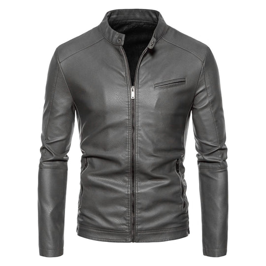 Herren Schmale Kunstleder-Bikerjacke mit Stehkragen, Innenfutter aus Kunstfell und Reißverschlusstaschen Nord Taschen