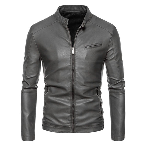 Herren Schmale Kunstleder-Bikerjacke mit Stehkragen, Innenfutter aus Kunstfell und Reißverschlusstaschen Nord Taschen