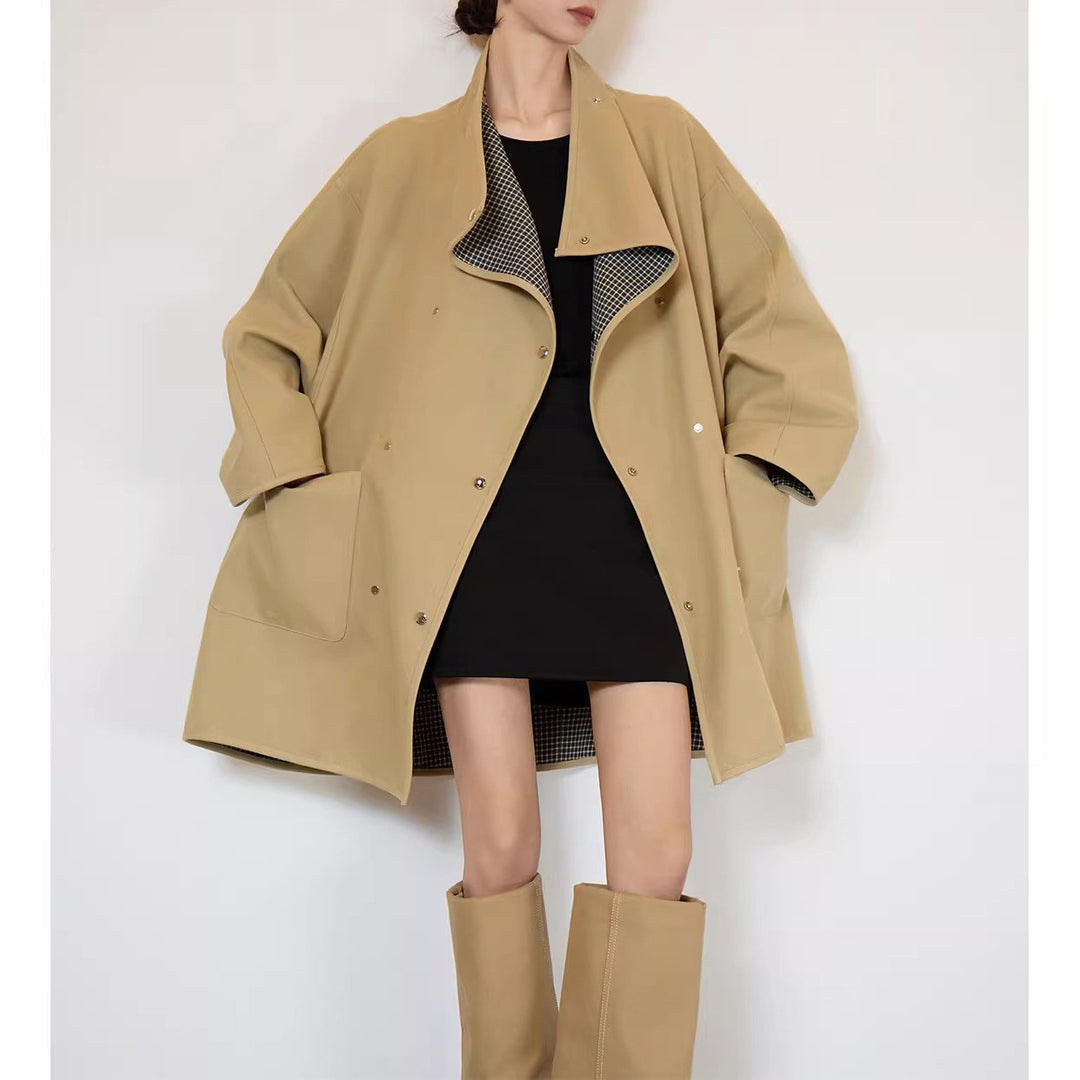 Damen Oversized Übergangsjacke mit kontrastierendem Kragen Nord Taschen