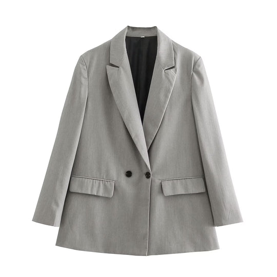 Damen Doppelreihiger Longblazer mit weitem Schalkragen und Pattentaschen Nord Taschen