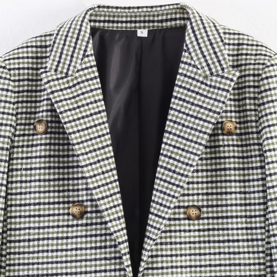 Damen Zweireihiger Hahnentritt-Blazer mit Schwalbenschwanz-Saum und Reverskragen Nord Taschen