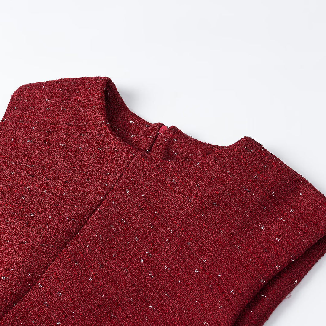 Damen Ärmelloses Tweed-Midikleid mit taillierten Seitenbahnen Nord Taschen