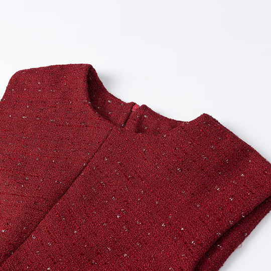 Damen Ärmelloses Tweed-Midikleid mit taillierten Seitenbahnen Nord Taschen