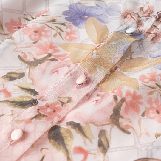 Damen Maxikleid aus Chiffon mit floralem Print, Stehkragen und Puffärmeln Nord Taschen