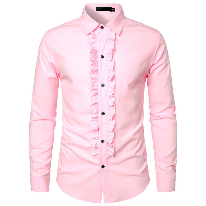 Herren Langarmhemd mit Rüschenverzierung und eleganten Knopfdetails