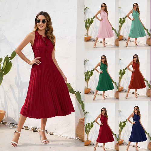 Damen Plissiertes Midikleid mit elegantem Schlitz und verstellbarem Kragen Nord Taschen