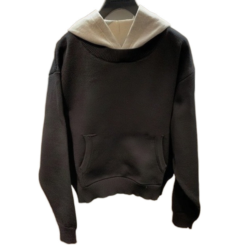 Unisex Grobgestricktes Lagenlook-Sweatshirt mit Kontrastkapuze und Kängurutasche Nord Taschen