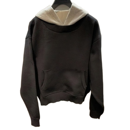 Unisex Grobgestricktes Lagenlook-Sweatshirt mit Kontrastkapuze und Kängurutasche Nord Taschen