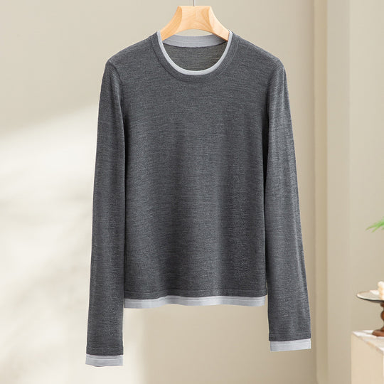 Damen Feiner Rundhalspullover aus Merino-Mix mit Kontrastbündchen Nord Taschen