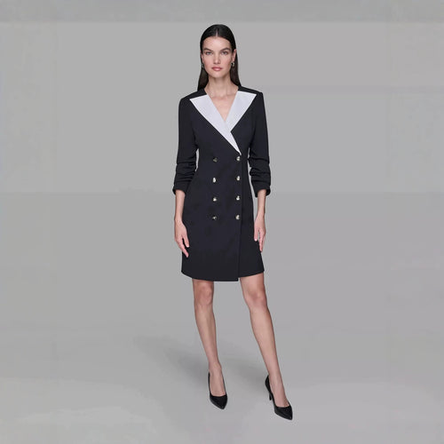Damen Doppelreihiges Blazerkleid mit kontrastierendem Schalkragen Nord Taschen