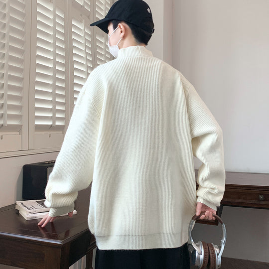 Herren Oversize-Rippenpullover mit asymmetrischem Knopfkragen Nord Taschen