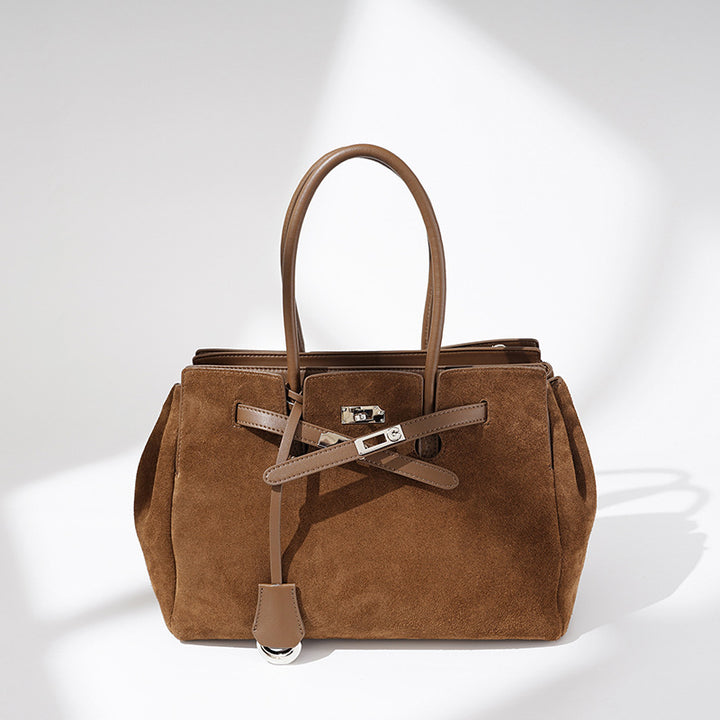 Damen großzügige Wildleder-Handtasche mit innovativem Verschluss Nord Taschen