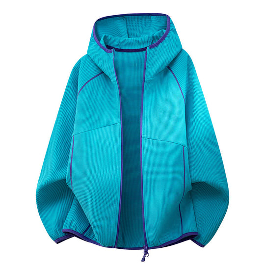 Damen Kapuzenjacke aus atmungsaktivem Waffelstrick mit oversized Schnitt und Reißverschluss Nord Taschen