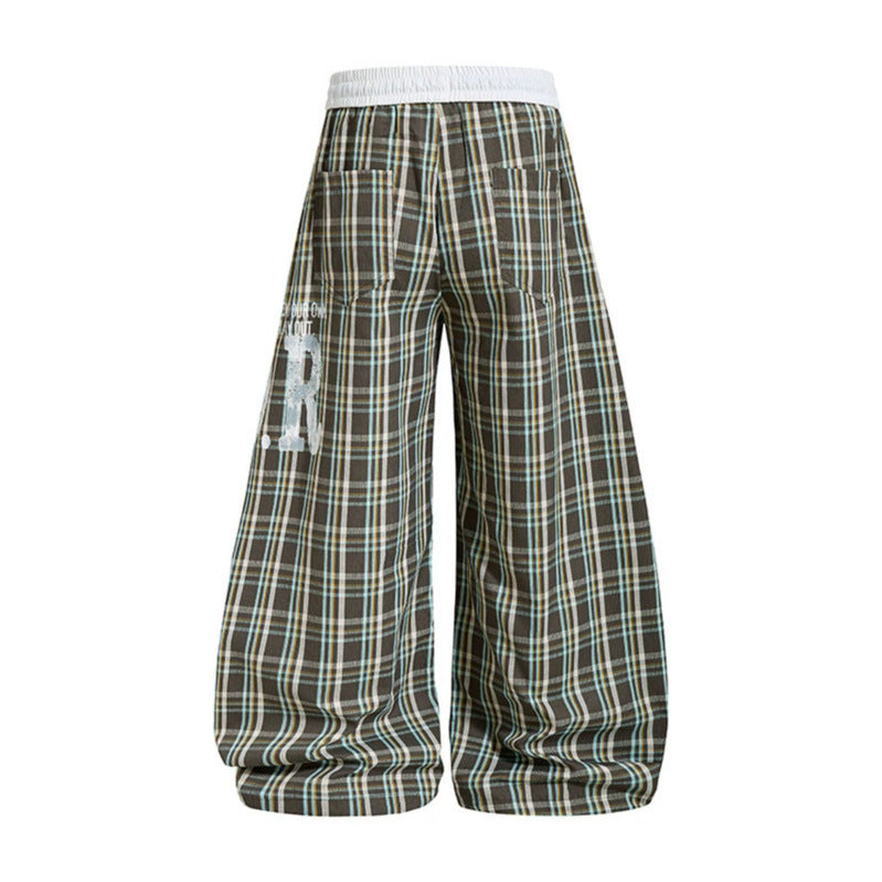 Damen Karierte Culotte-Palazzo-Hose mit elastischem Komfortbund und verstellbarem Ballon-Saum Nord Taschen