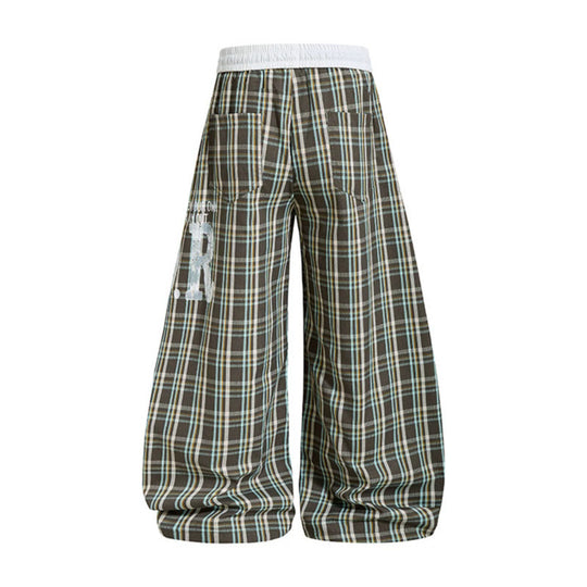 Damen Karierte Culotte-Palazzo-Hose mit elastischem Komfortbund und verstellbarem Ballon-Saum Nord Taschen