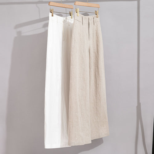 Damen Hochtaillierte Leinenhose mit weitem Bein, Bügelfalte und Gürtelschlaufen Nord Taschen