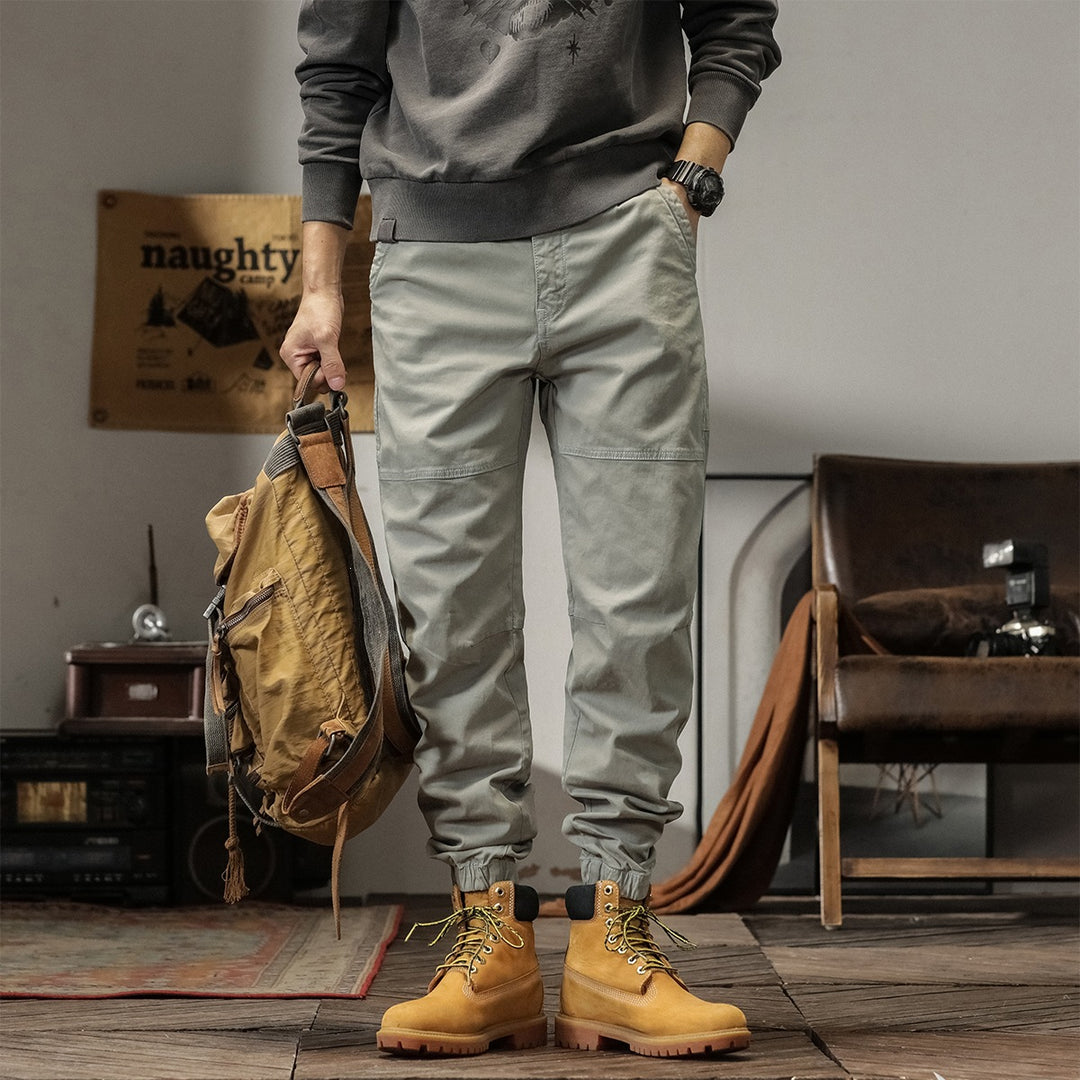 Herren Tapered Cargohose im Joggerstil mit Knie-Teilungsnähten, Tunnelzug & elastischen Bündchen Nord Taschen
