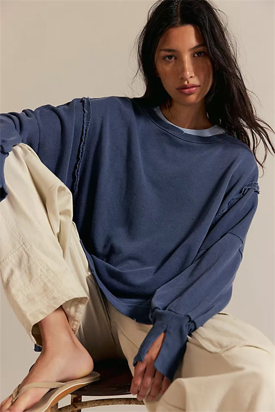 Damen oversized Sweatshirt mit Ballonärmeln, offenen Saumnähten und seitlichen Schlitzen Vittorelli