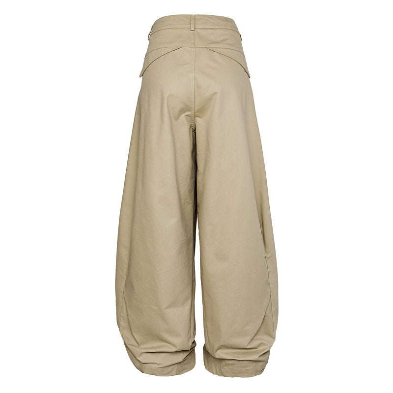 Damen Hohe Taillenweite Culotte-Hose aus schwerer Baumwollmischung mit Umschlagbund Nord Taschen