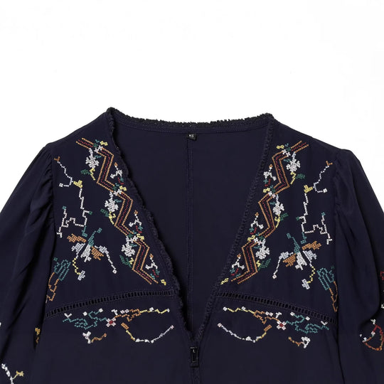 Damen Bestickte Kimono‑Bluse mit Bindebändern und Zierhäkelkante Nord Taschen