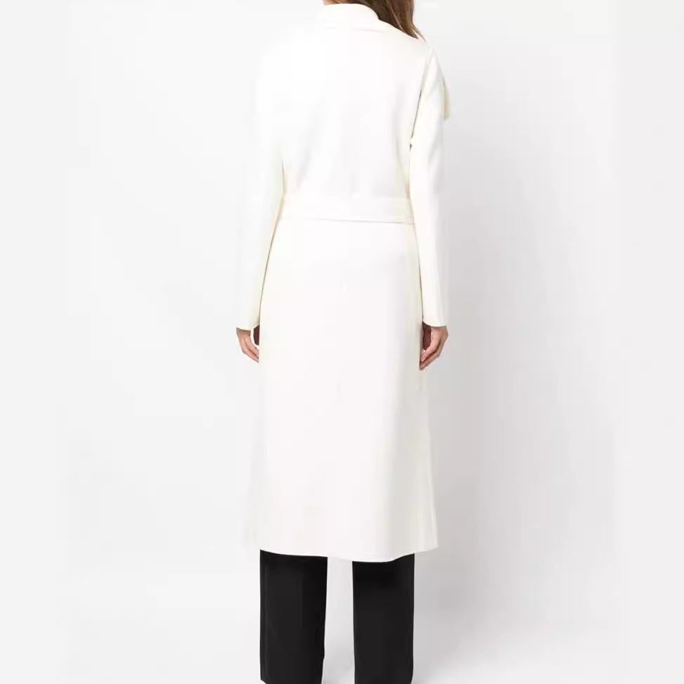 Damen Taillierter Wickelmantel im Kimono‑Look mit weitem Schalkragen und Bindegürtel Nord Taschen