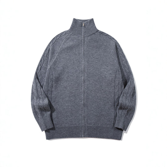 Herren Grobstrick‑Zipjacke mit Funnelkragen, Raglanärmeln und Zopfmuster Nord Taschen