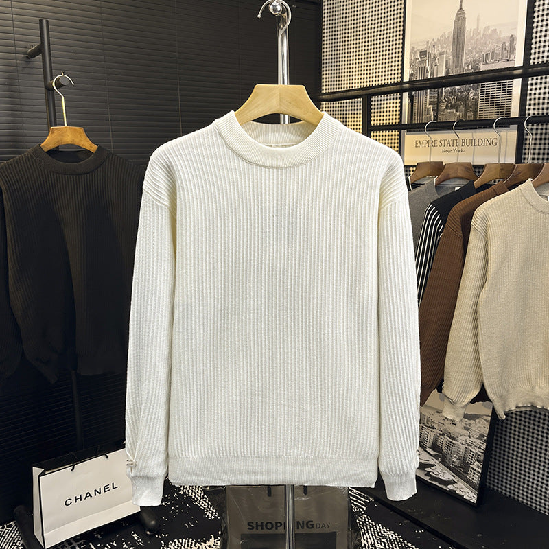Herren Feiner Rippenstrick-Pullover mit Rundhalsausschnitt und verstärkter Schulternaht Nord Taschen