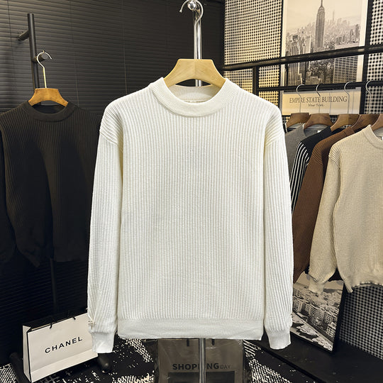 Herren Feiner Rippenstrick-Pullover mit Rundhalsausschnitt und verstärkter Schulternaht Nord Taschen