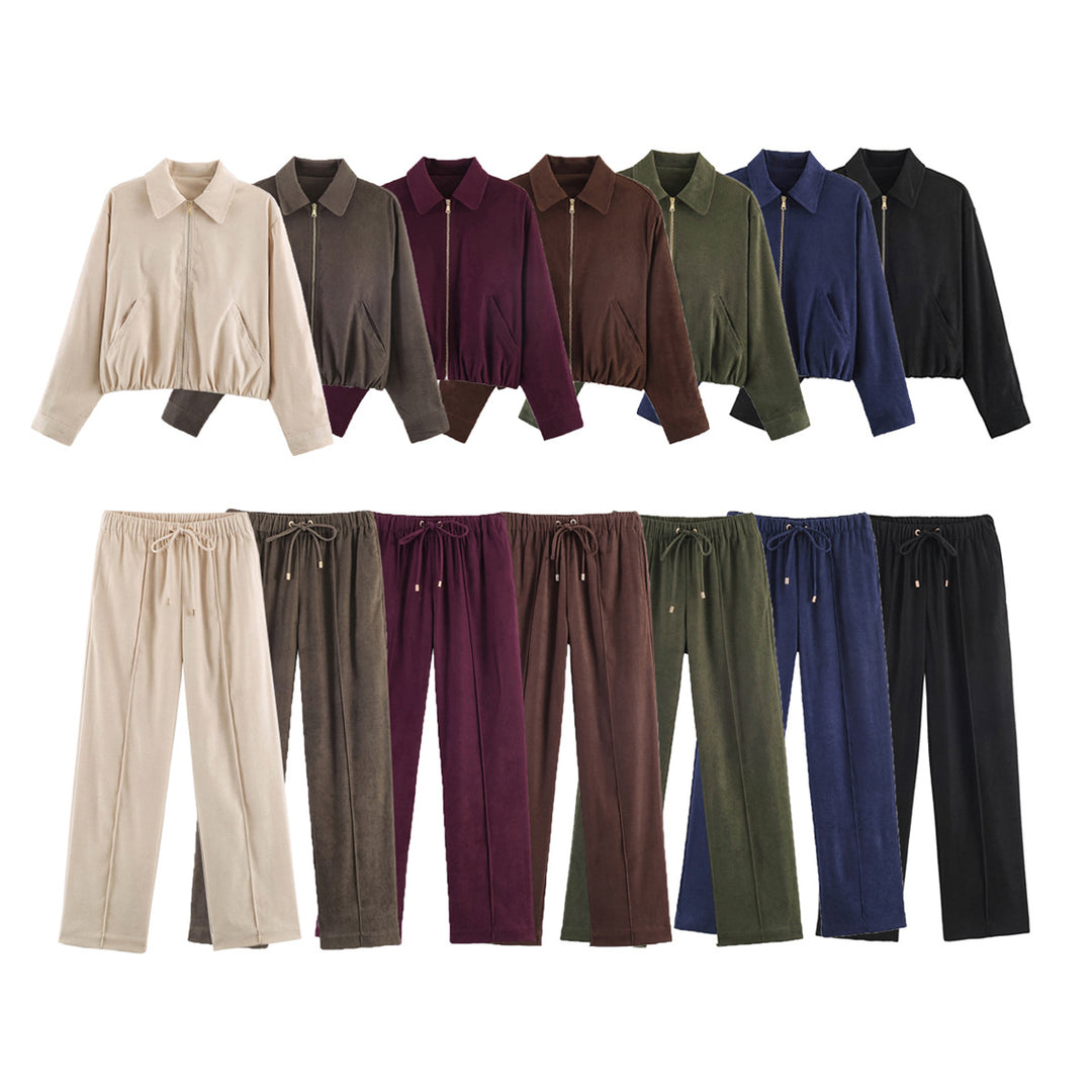 Damen Weite Velours‑Hose mit elastischem Tunnelzugbund und Bügelfalte Nord Taschen