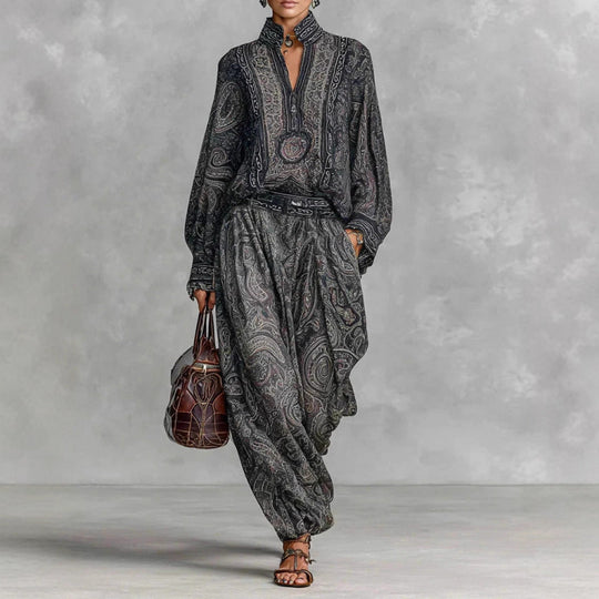 Damen Fließendes Boho-Zweiteiler-Set mit weiter Tunika und Haremshose im Paisley-Design Nord Taschen