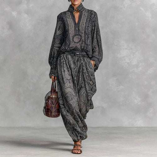 Damen Fließendes Boho-Zweiteiler-Set mit weiter Tunika und Haremshose im Paisley-Design Nord Taschen