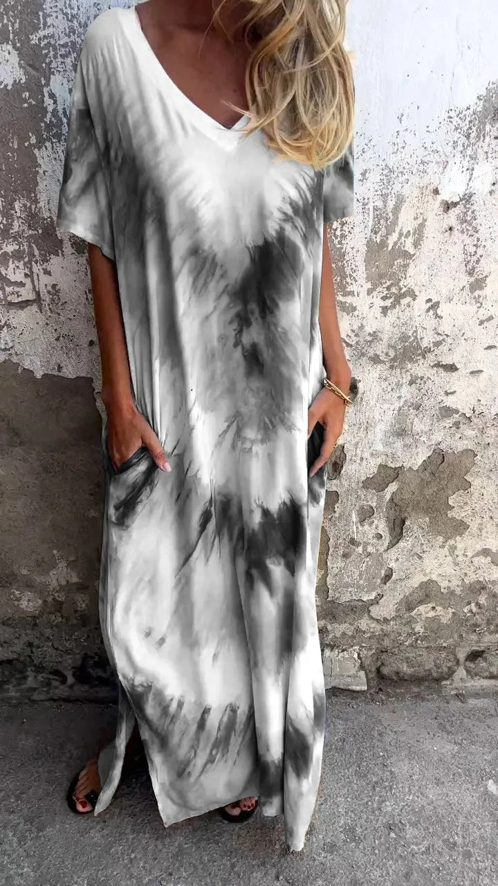 Damen Maxikleid mit lässigem V-Ausschnitt und praktischen Taschen