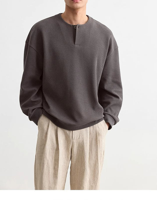 Herren Strukturierter Oversize-Strickpullover mit Henley-Knopfleiste Nord Taschen