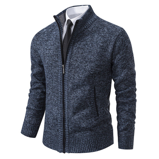 Herren elegante Strickjacke mit hohem Kragen und praktischem Reißverschluss