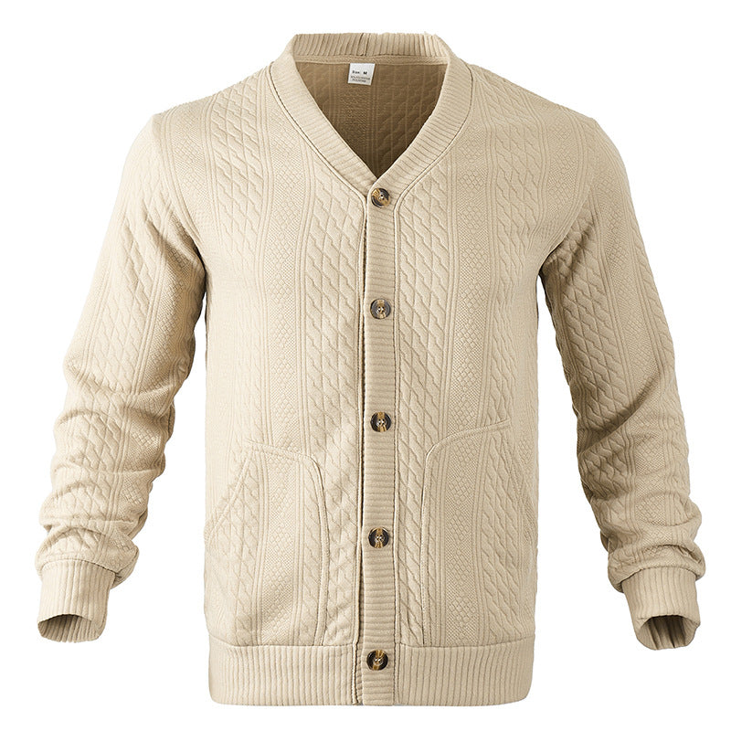 Herren Strukturierter Strickcardigan mit Zopf- und Waffelmuster, Knopfleiste und aufgesetzten Taschen Nord Taschen
