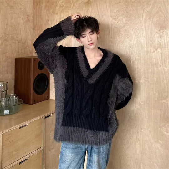 Herren Luxuriöser Grobstrickpullover mit tiefem V-Ausschnitt Nord Taschen