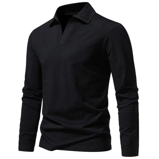 Herren Langarm-Polo mit offenem V-Ausschnitt, feinem Rippenkragen und schmaler Silhouette Nord Taschen