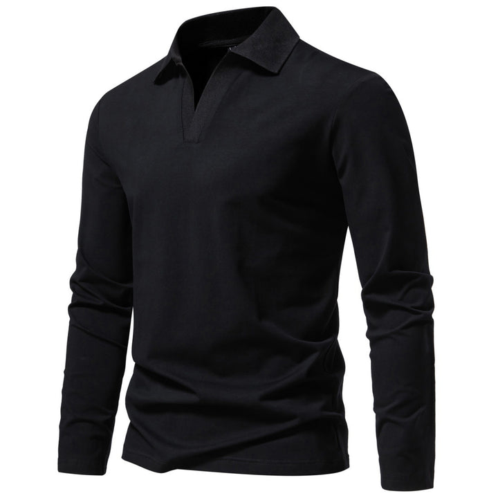 Herren Langarm-Polo mit offenem V-Ausschnitt, feinem Rippenkragen und schmaler Silhouette Nord Taschen
