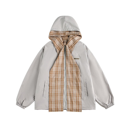 Unisex Zweilagige Kapuzenjacke mit karierter Innenblende und elastischen Bündchen Nord Taschen
