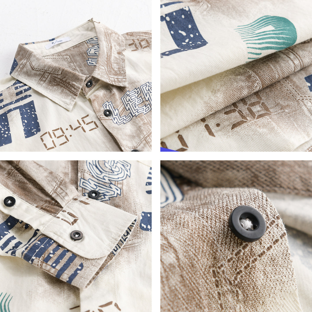 Herren Grafik-Print Overshirt im Relaxed-Fit mit Brusttaschen Nord Taschen