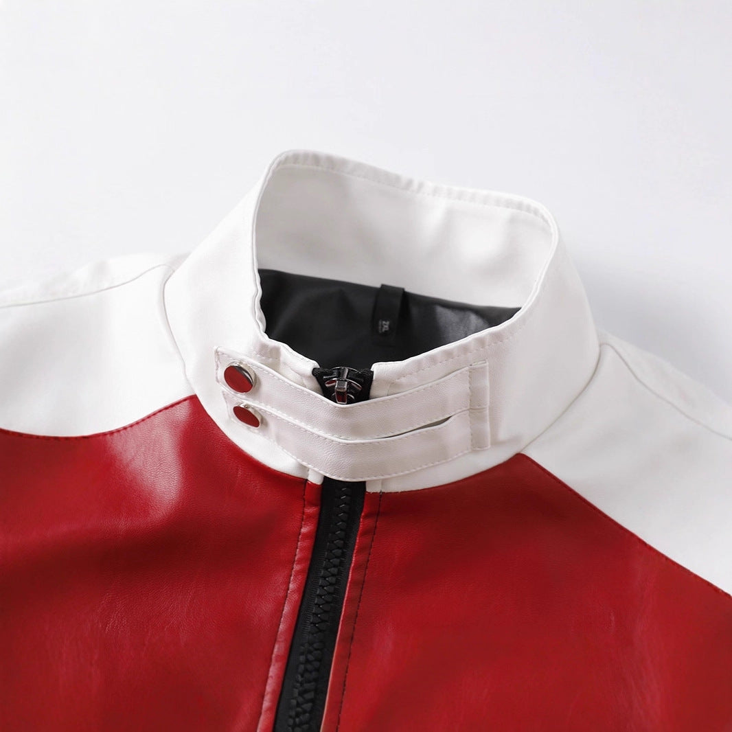 Herren Colorblock Kunstleder-Bomberjacke mit Stehkragen und beidseitigem Reißverschluss Nord Taschen