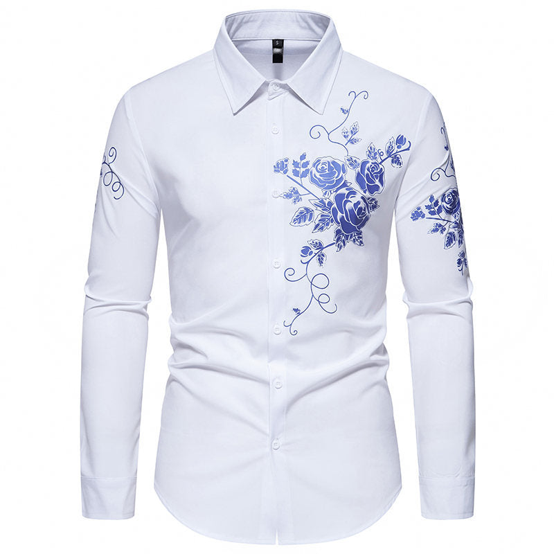 Herren Slim-Fit Langarmhemd mit floralem Print und tailliertem Schnitt Nord Taschen
