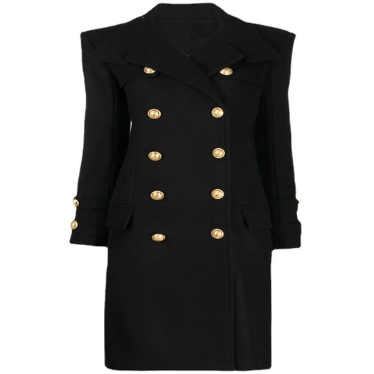 Damen Eleganter Wollmix-Longcoat im Marineinspirierten Doppelreiher mit Oversized-Schalkragen und Zierärmeln Nord Taschen
