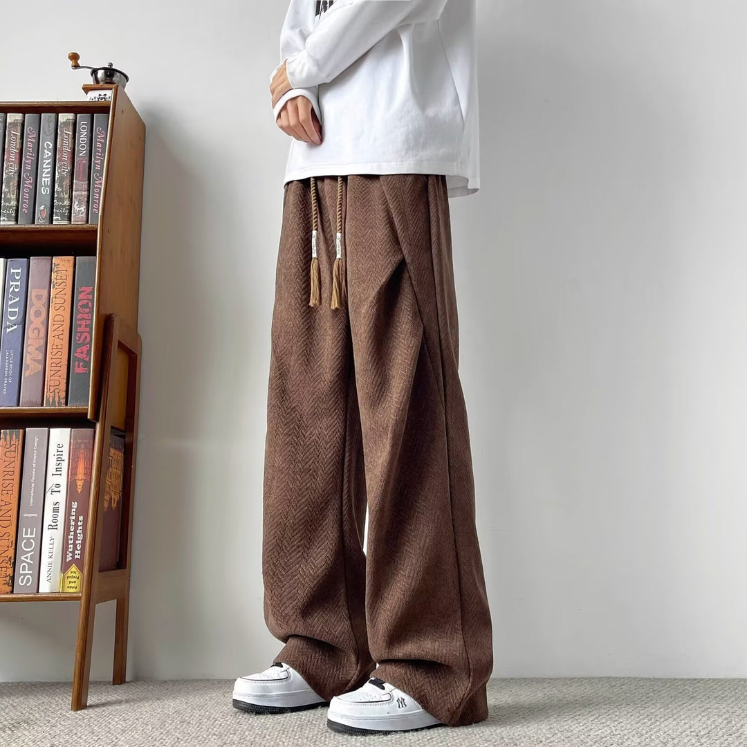 Herren Weite Lounge‑Hose mit Kordelzug und Fischgrät‑Struktur Nord Taschen